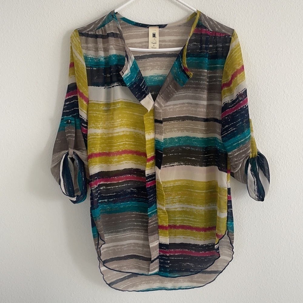 Needle & Thread Mutlicolor Roll Up Sleeve Blouse